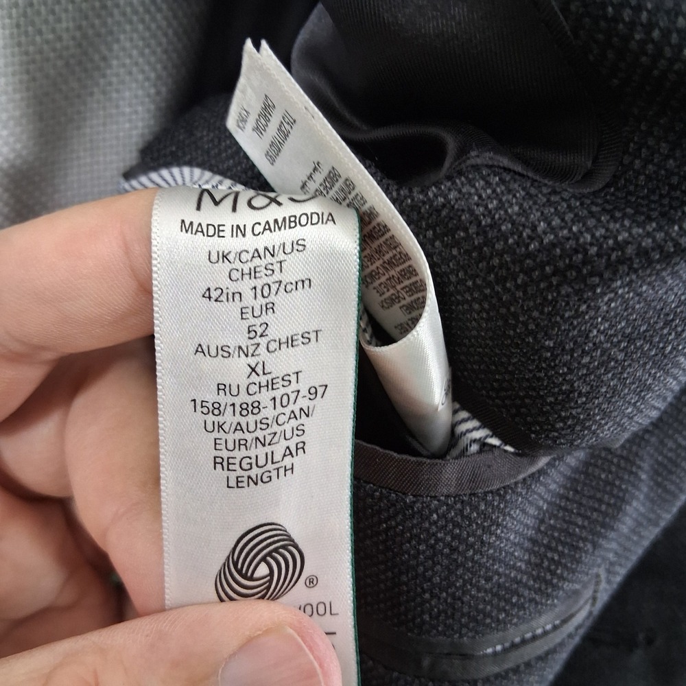 M&S Sartorial Suit Jacket 42R Charcoal Grey Wool Regular Fit Blazer Double Vent - Picture 6 of 9
